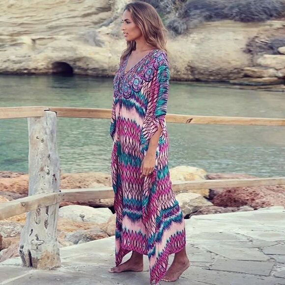 Gorgeous Bohemian Tassel Lace Up Summer Dress. One Size - Picture 3 of 4